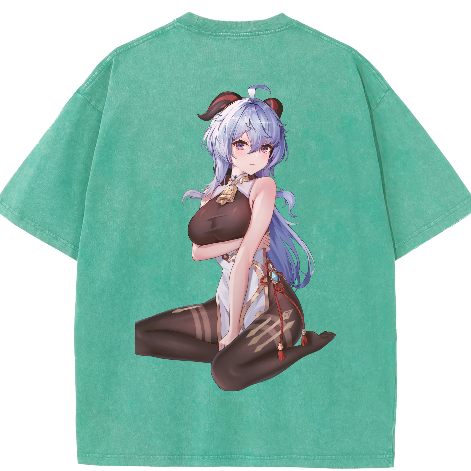 げんし神 甘雨 かんう genshin Ganyu 綿100% ヴィンテージ風 半袖Tシャツ（背面プリント）
